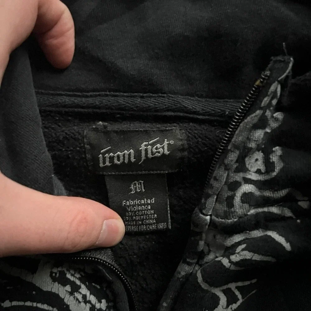Vintage Iron Fist Zip Up Sweatshirt Medium Black 2000s Y2K Skeleton - Picture 5 of 10